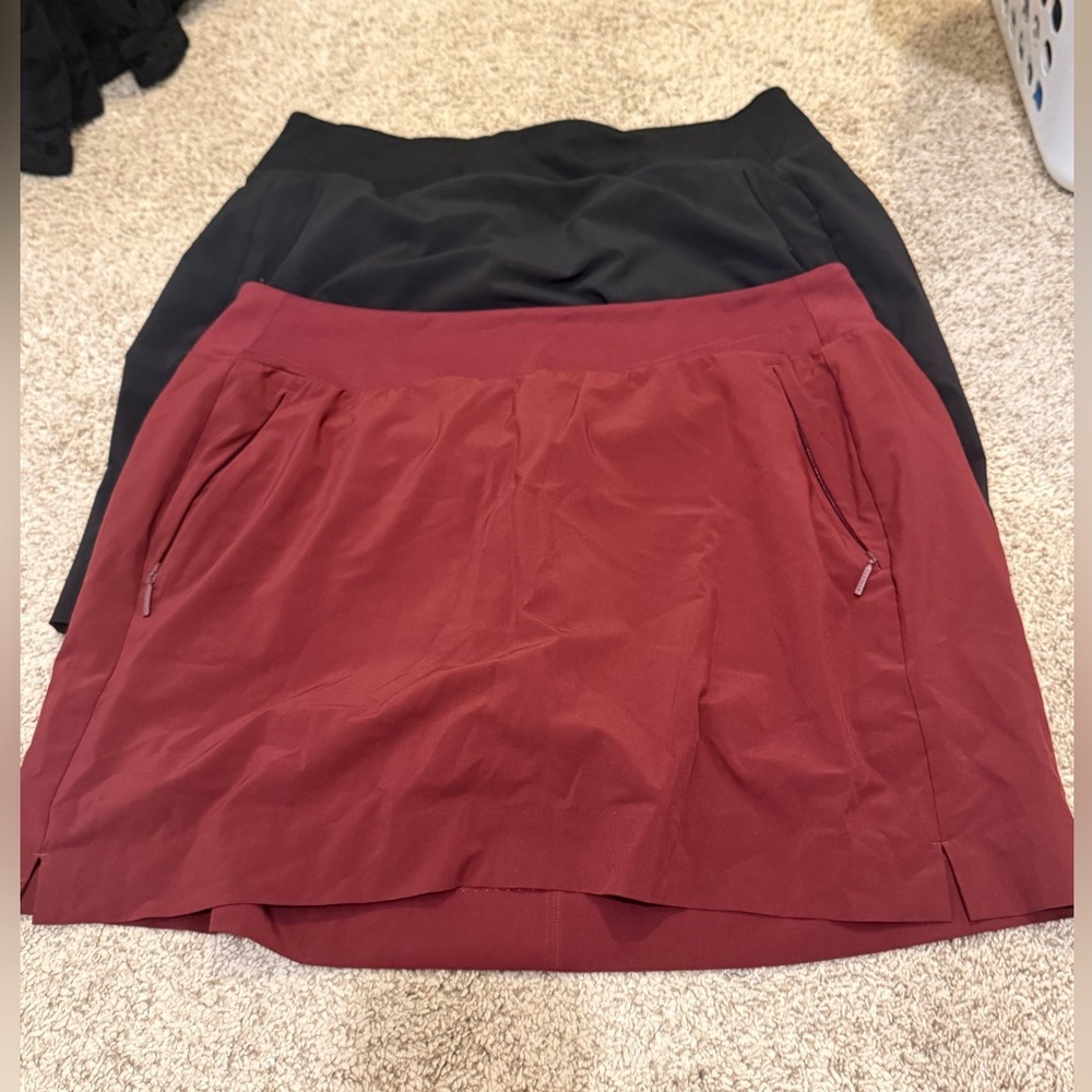 Pair of 2 Athleta Soho Skort Black (12T) & Burgundy (12) Red